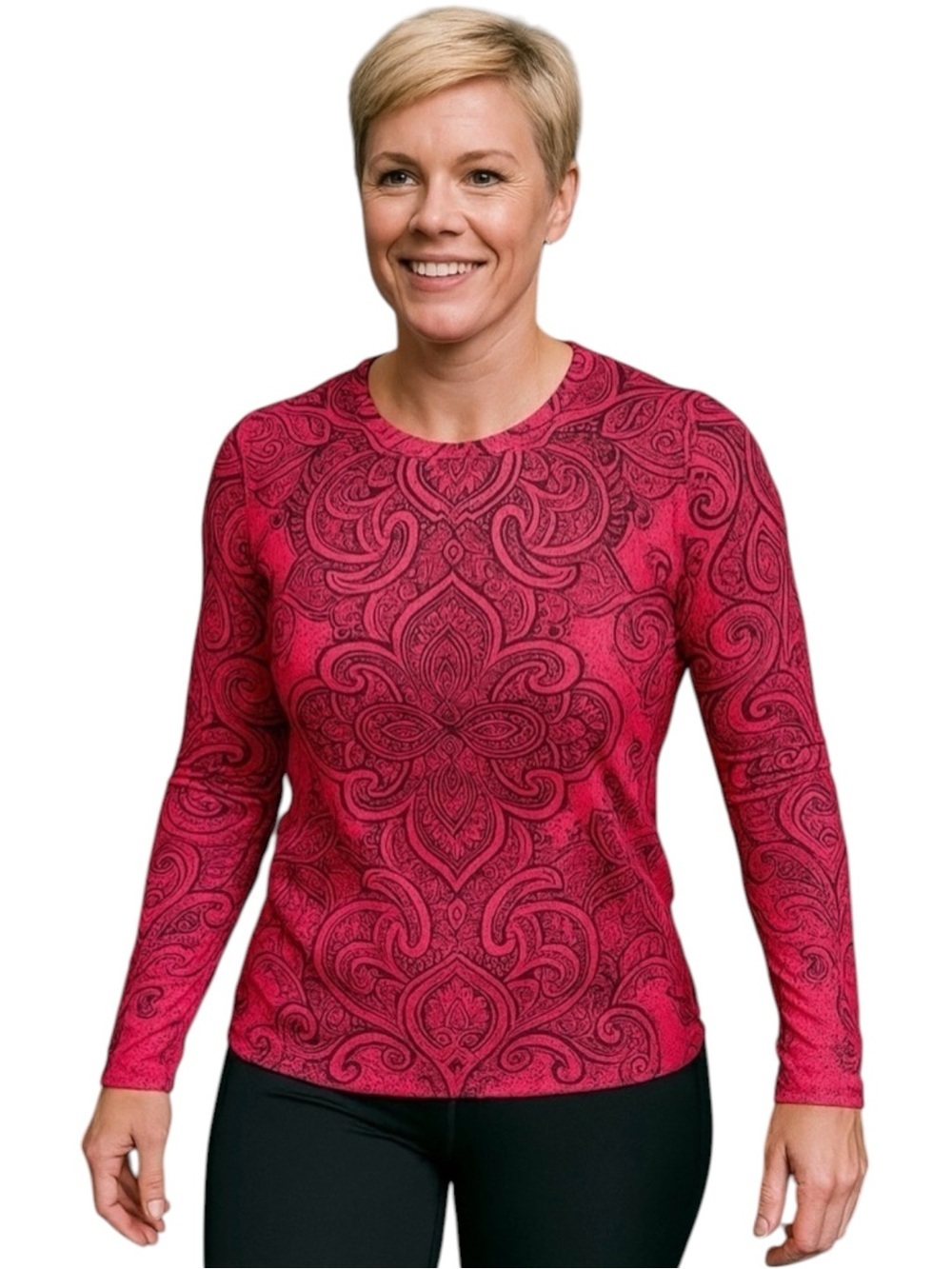 Athleta Pink Paisley Sierra Nevada Active Wear Stretch Shirt/ Top size S